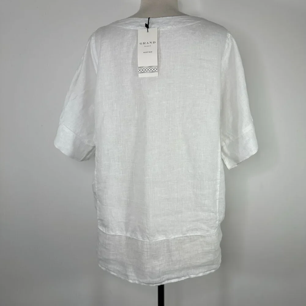 NWT Grand Greece Women’s M White 3/4 Sleeve 100% Linen Resort Wear Top Blouse - Picture 2 of 14
